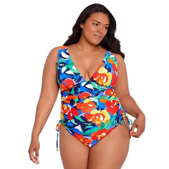Lauren Ralph Lauren Women's Plus Size Side-Shirred One-Piece swimsuit 16W